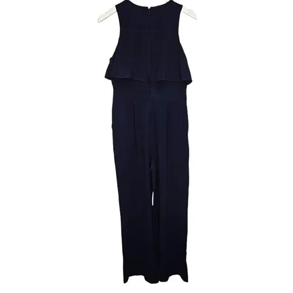 Vince Camuto Wide Leg Ruffled Jumpsuit Navy Size 8 Wide Leg Formal Corpcore - Picture 5 of 9